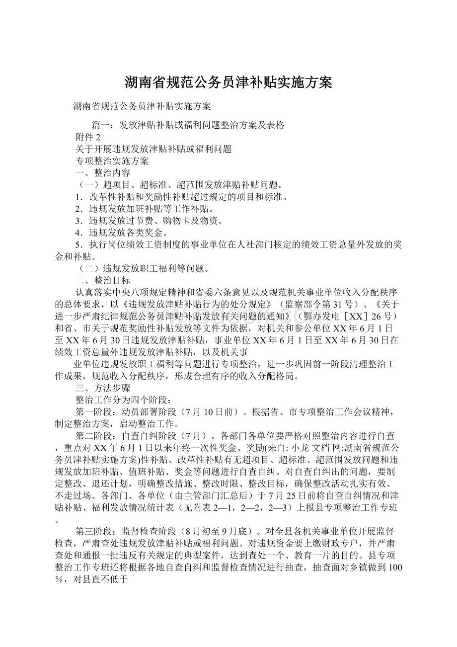 湖南省规范公务员津补贴实施方案.docx_第1页