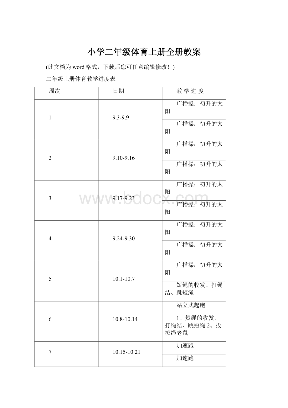 小学二年级体育上册全册教案文档格式.docx