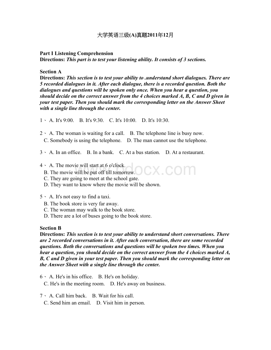 大学英语三级(A)真题及解析2011年12月.doc