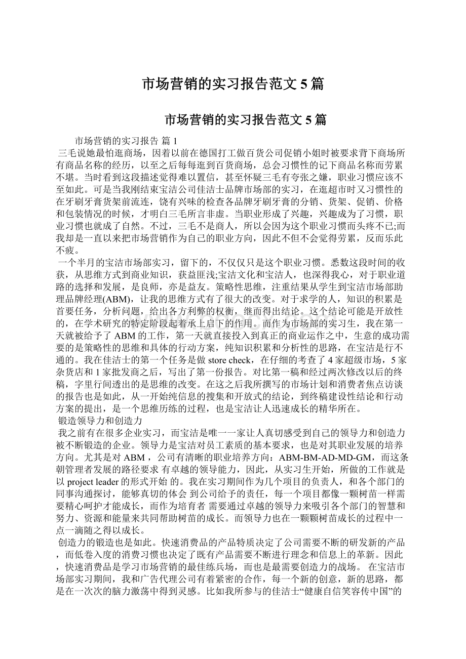 市场营销的实习报告范文5篇文档格式.docx