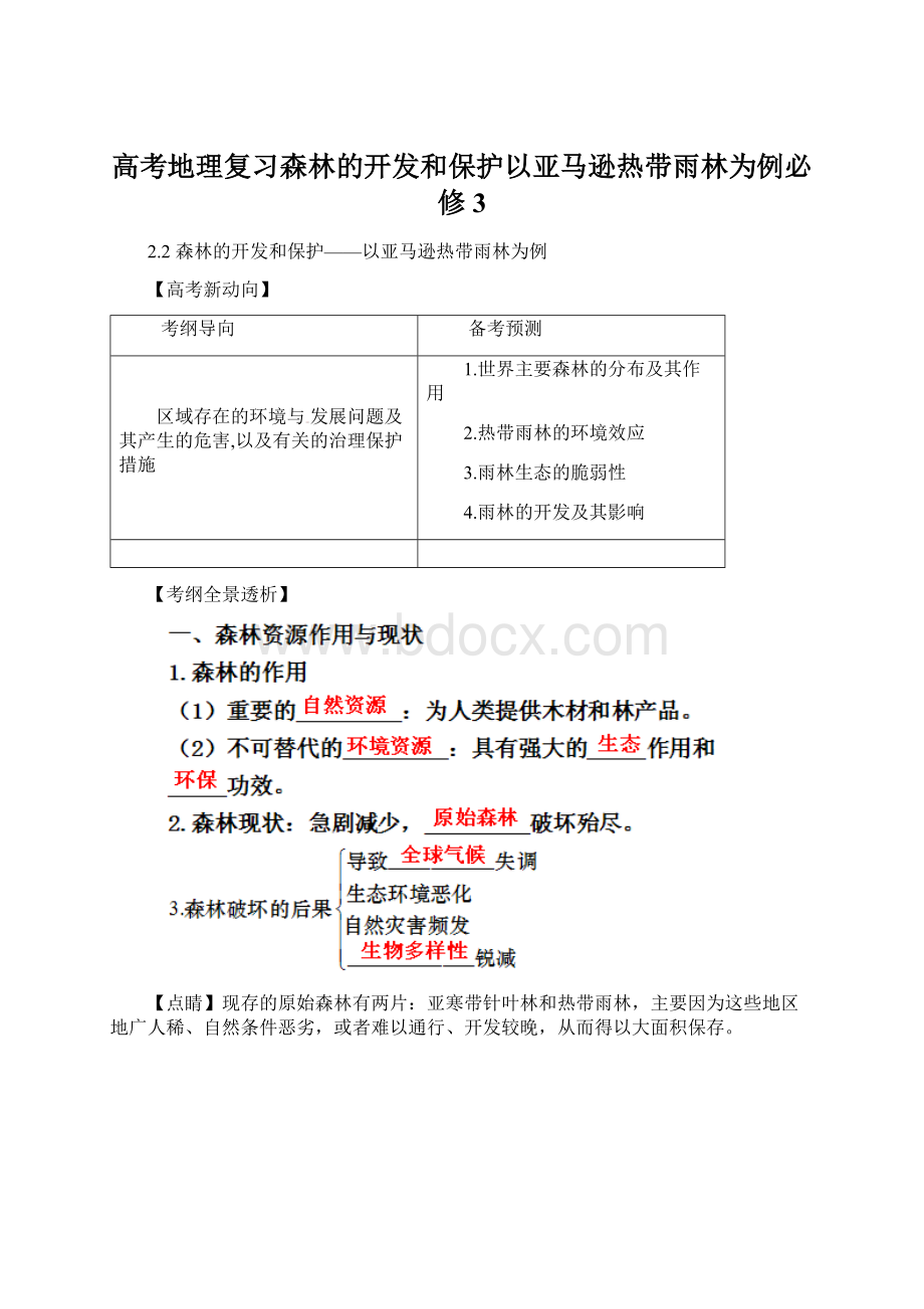 高考地理复习森林的开发和保护以亚马逊热带雨林为例必修3Word格式.docx