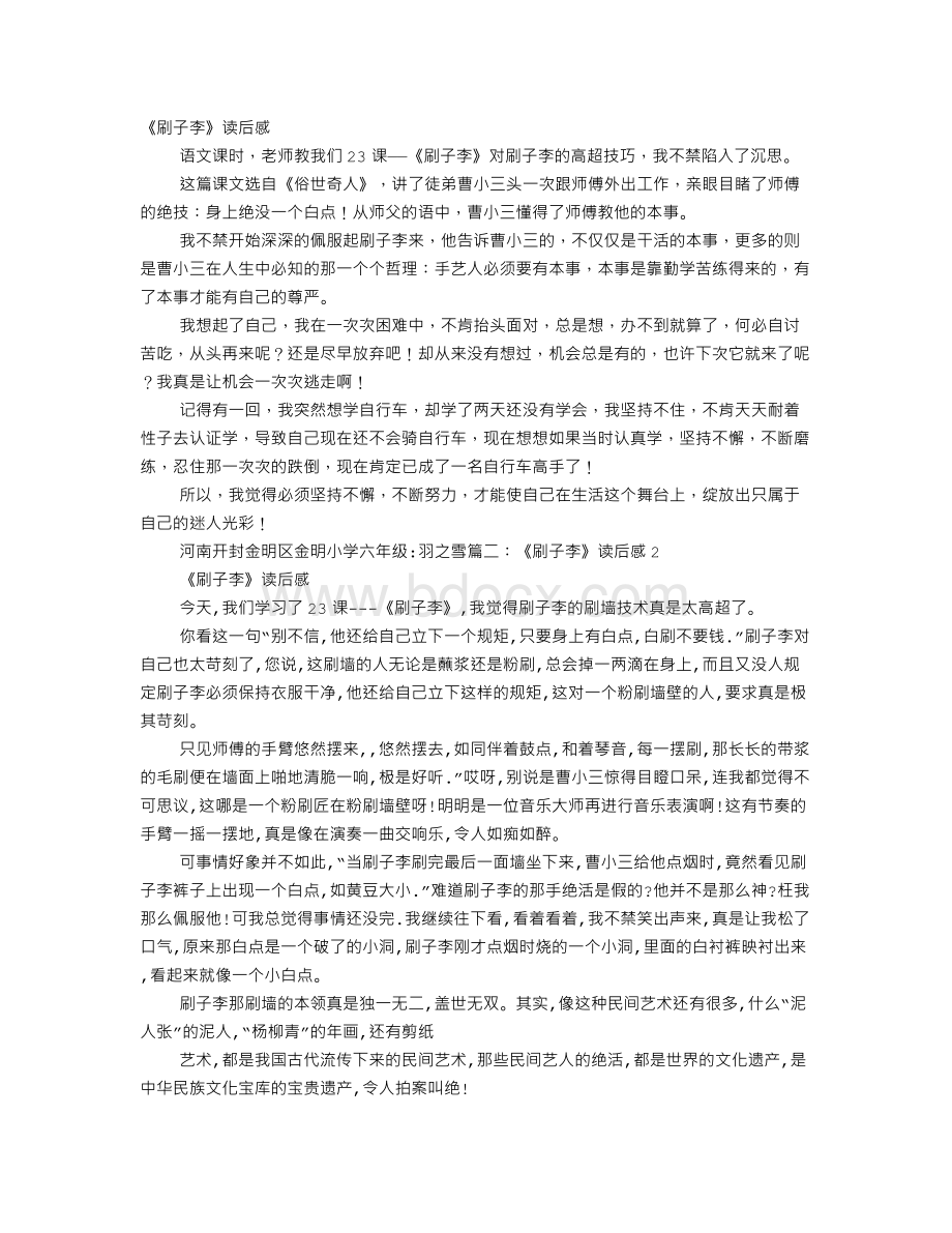 刷子李读后感Word文档格式.doc