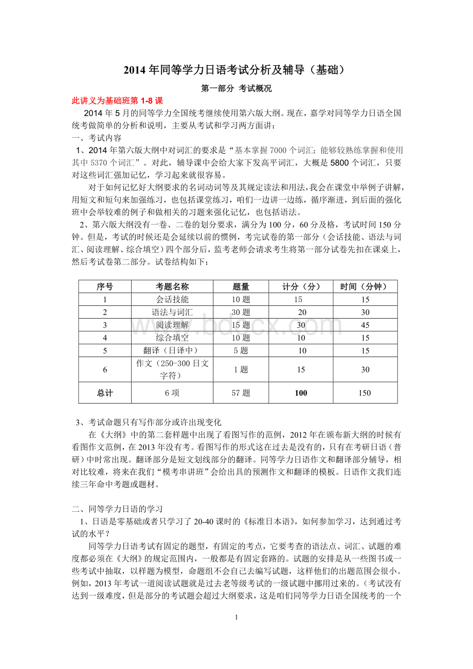 同等学力日语考试分析及辅导基础.doc