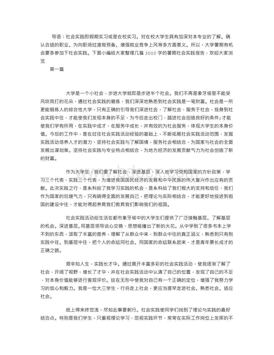 暑期社会实践报告3000字文档格式.doc_第1页