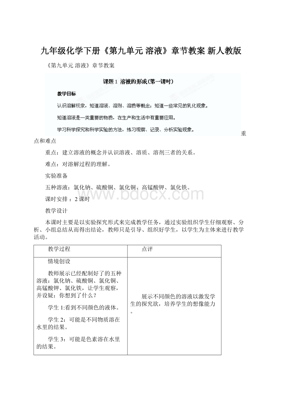 九年级化学下册《第九单元 溶液》章节教案 新人教版.docx_第1页