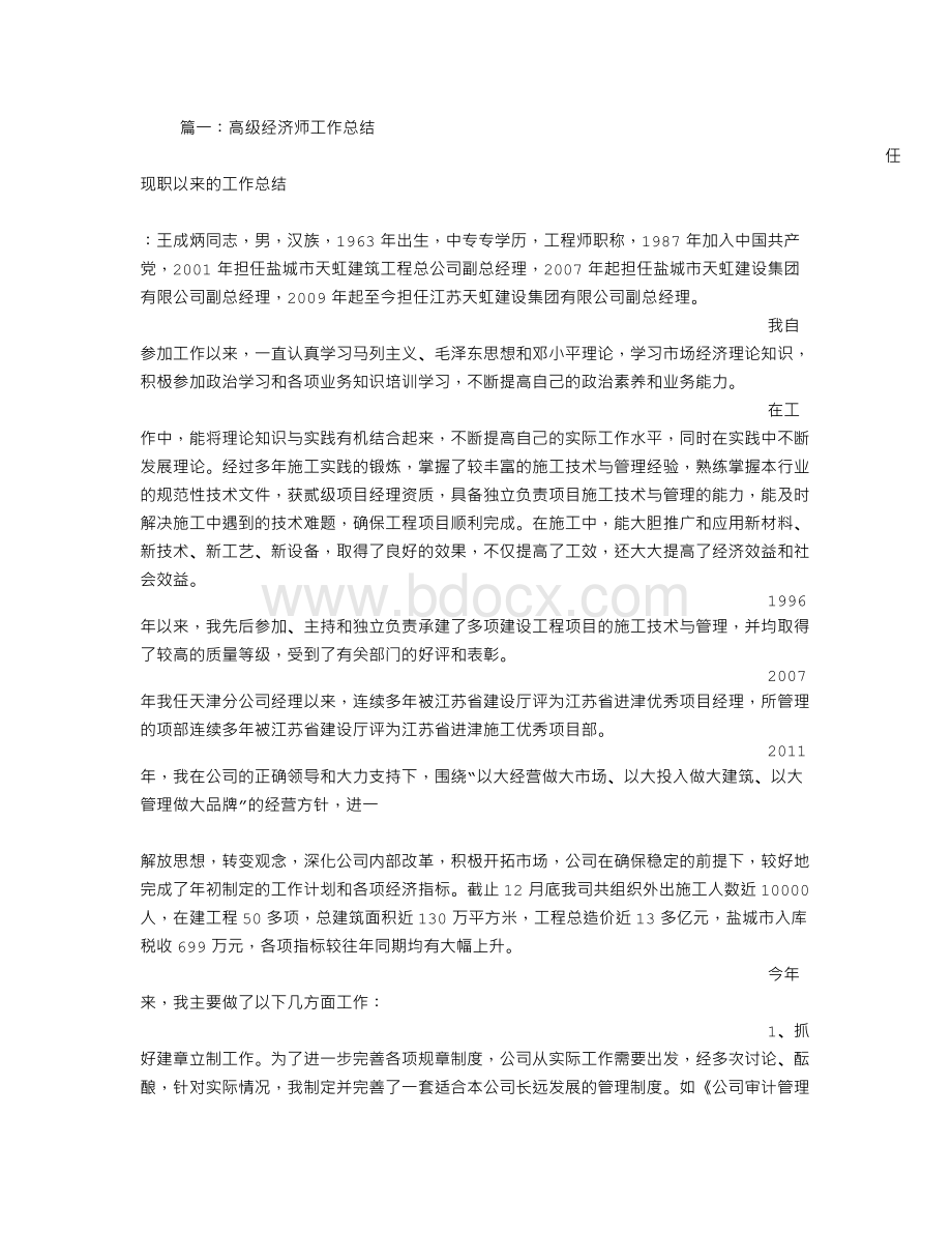 高级经济师工作总结Word文档下载推荐.doc