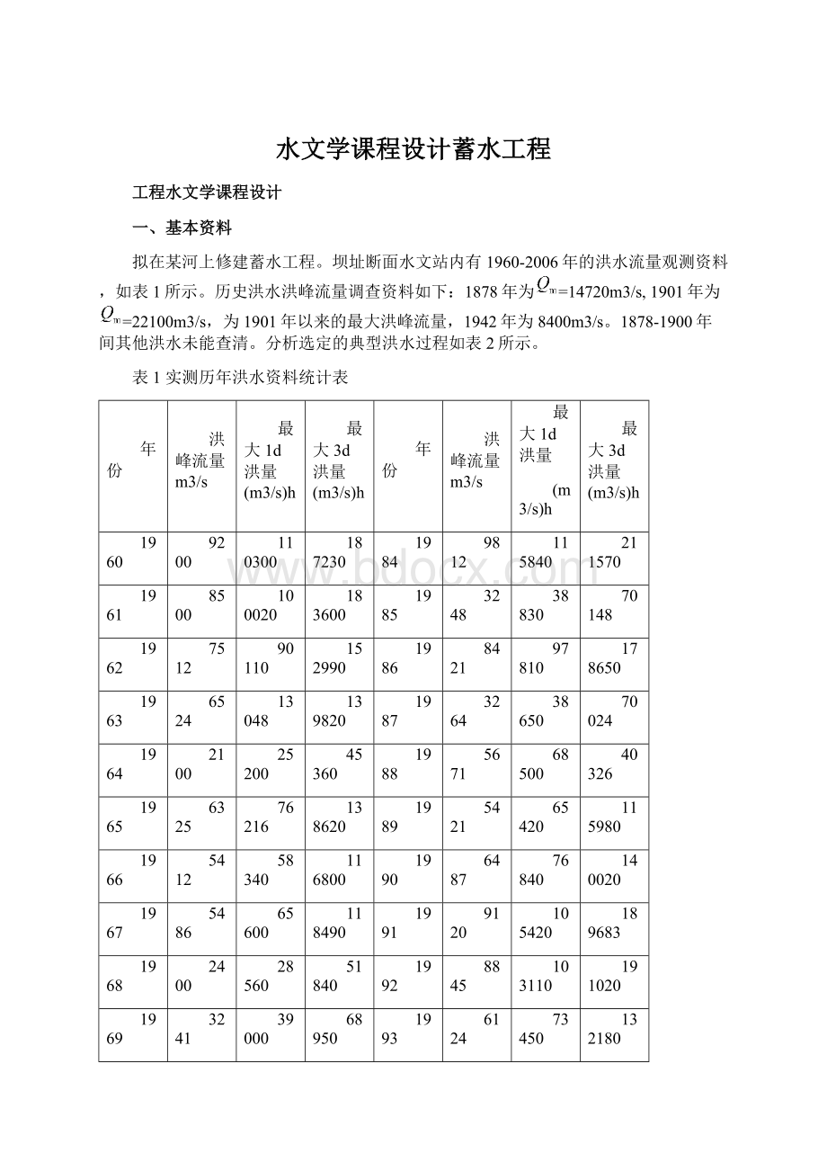 水文学课程设计蓄水工程Word文档下载推荐.docx