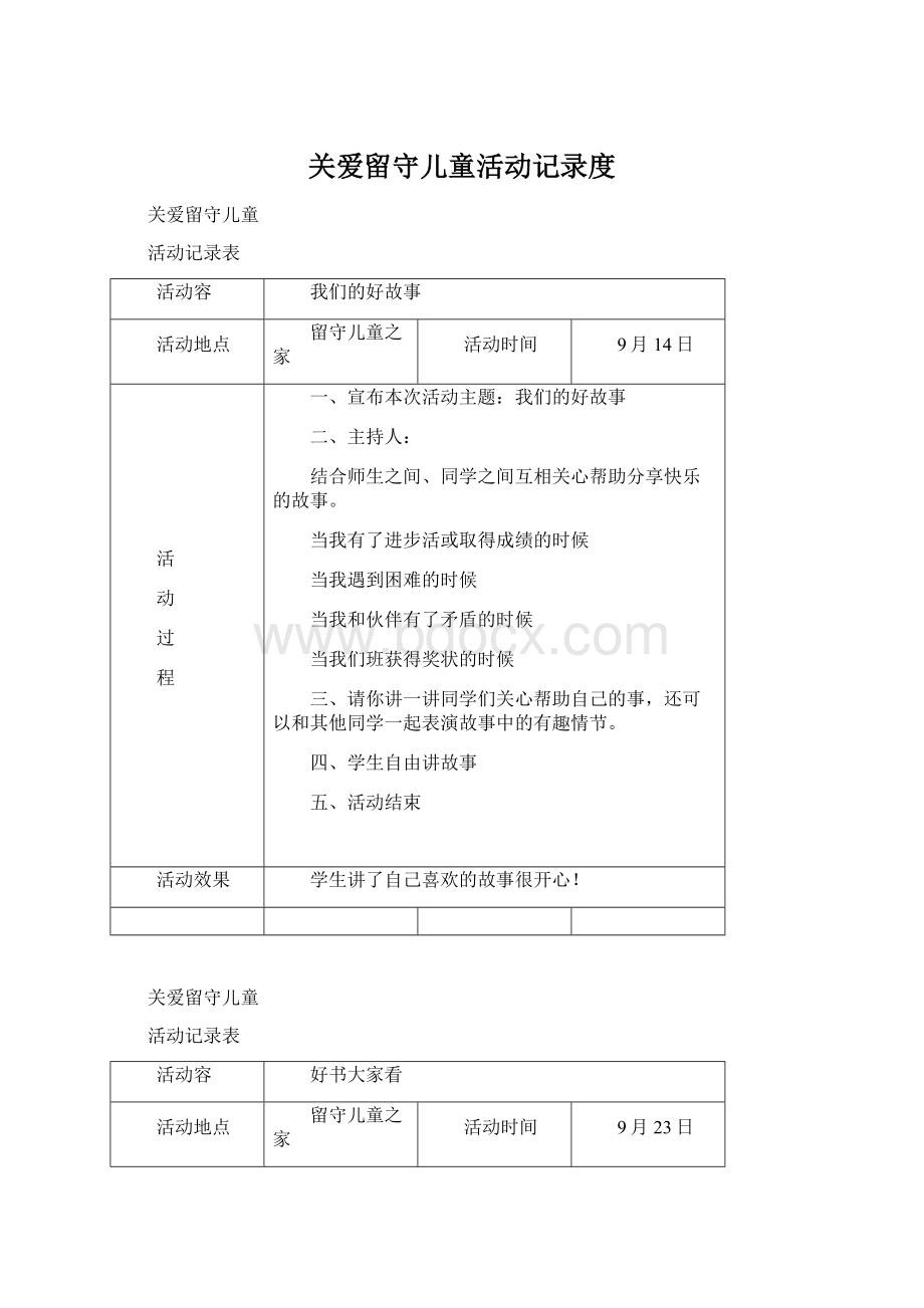 关爱留守儿童活动记录度.docx_第1页