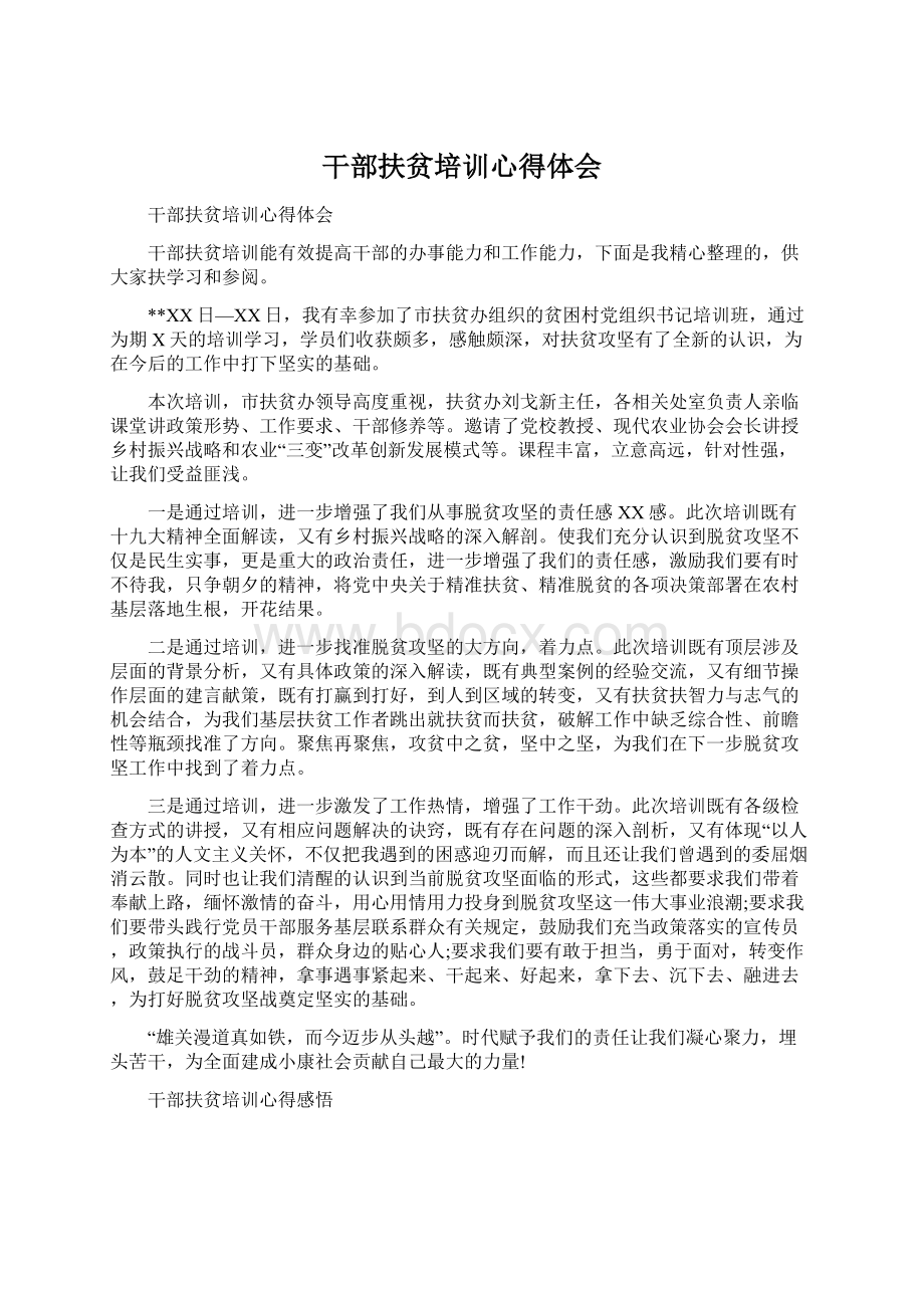 干部扶贫培训心得体会Word格式文档下载.docx