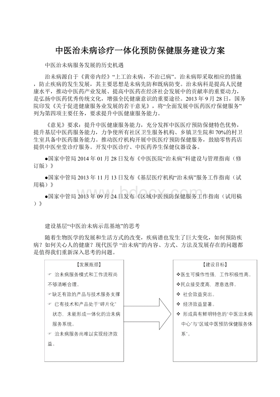 中医治未病诊疗一体化预防保健服务建设方案Word文档格式.docx