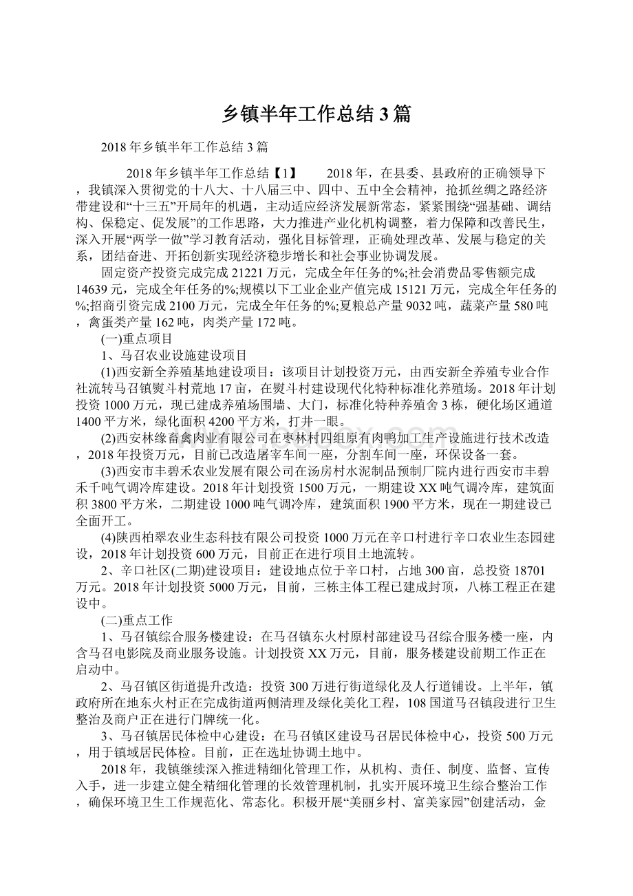 乡镇半年工作总结3篇.docx_第1页