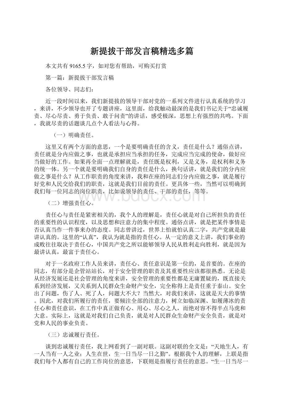 新提拔干部发言稿精选多篇Word格式.docx