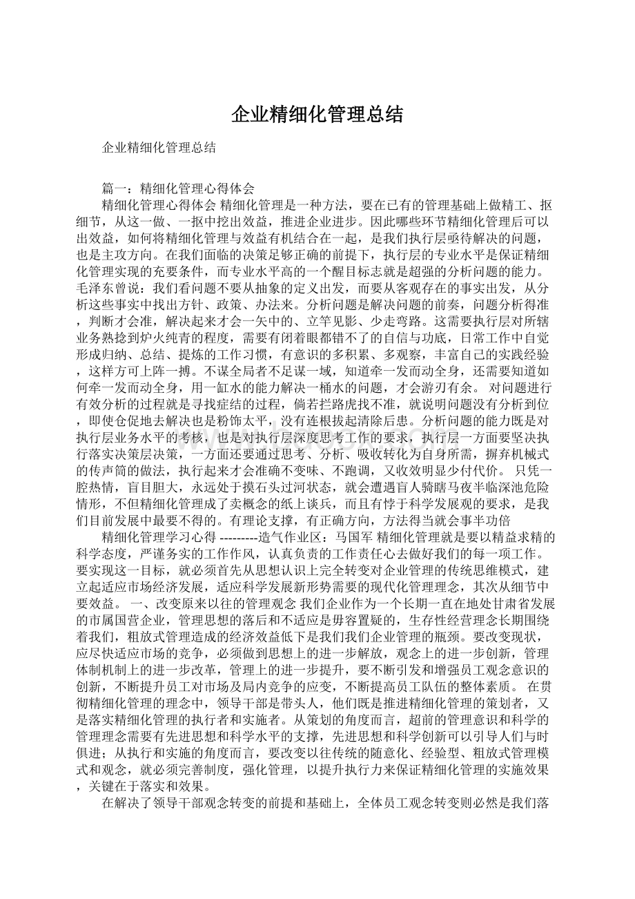 企业精细化管理总结Word文档下载推荐.docx