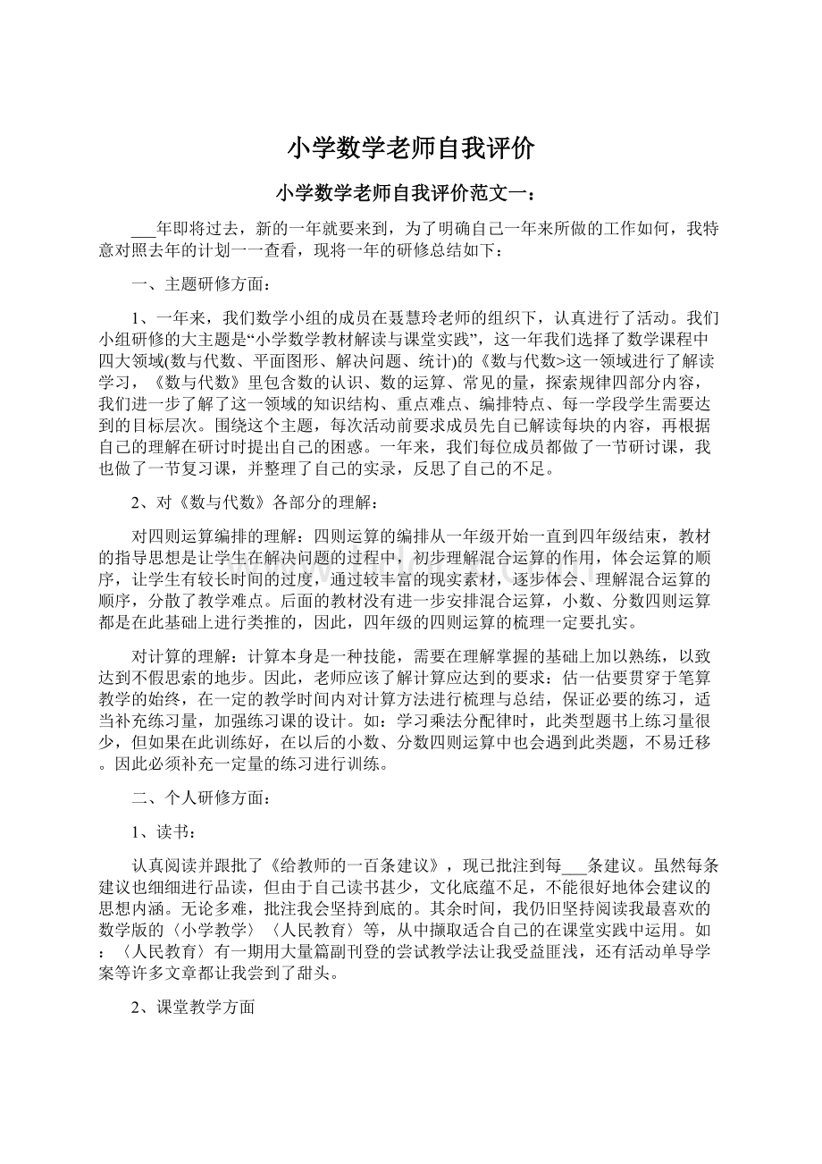 小学数学老师自我评价.docx