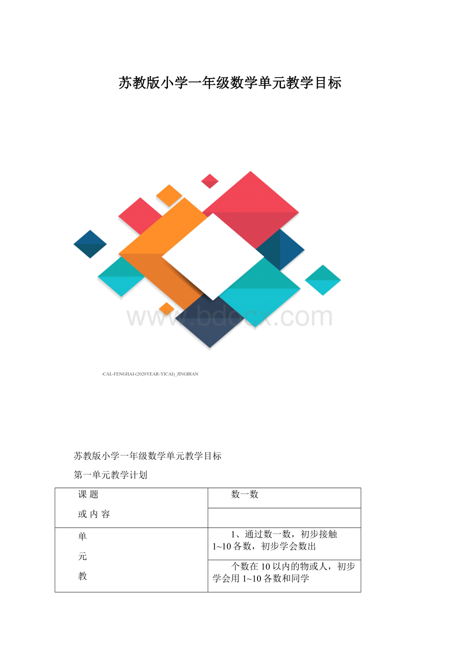 苏教版小学一年级数学单元教学目标.docx_第1页