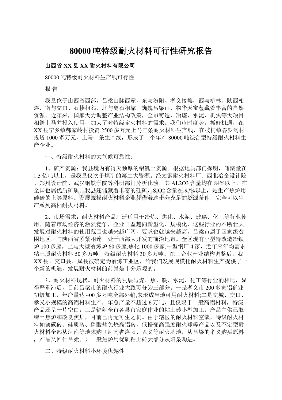 80000吨特级耐火材料可行性研究报告Word文件下载.docx