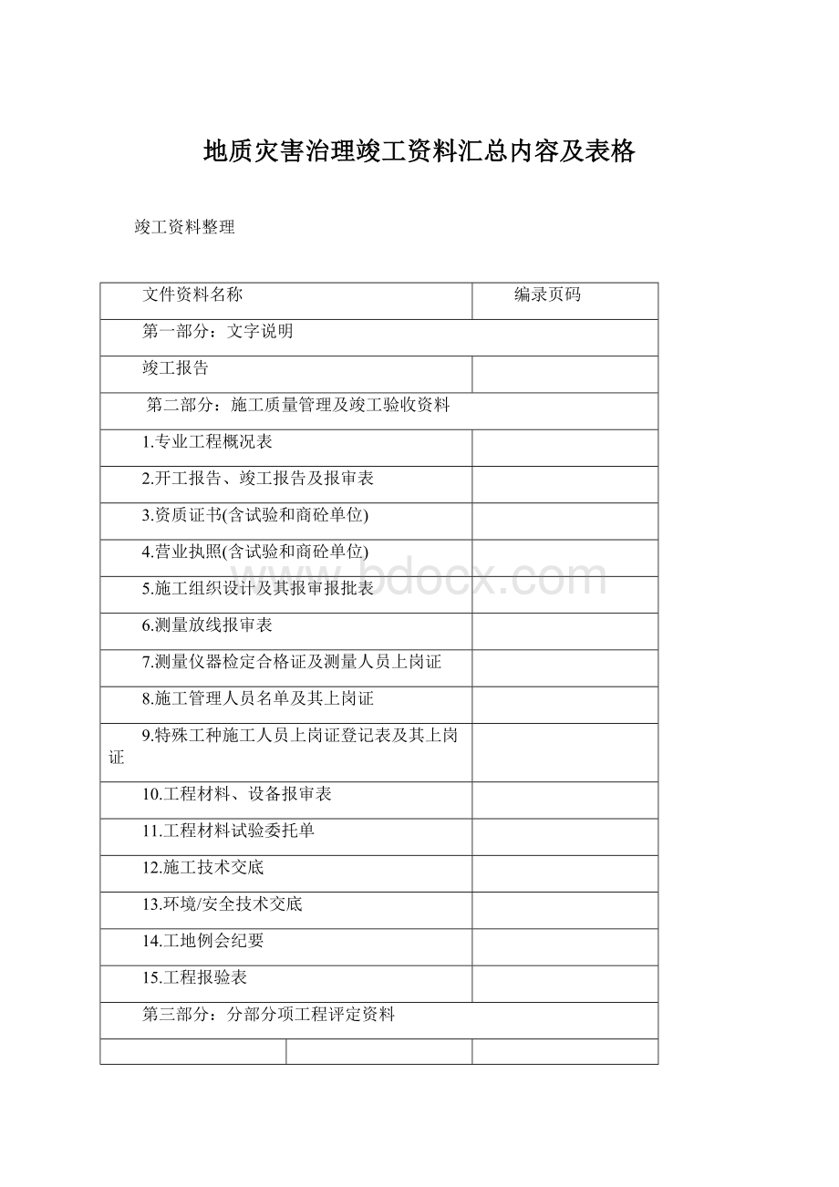 地质灾害治理竣工资料汇总内容及表格.docx