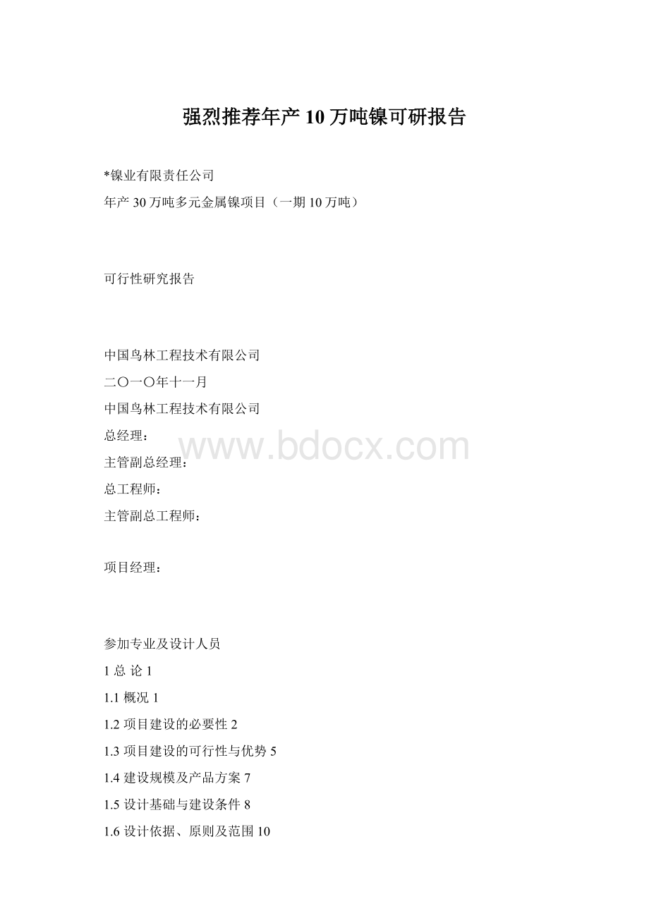 强烈推荐年产10万吨镍可研报告Word下载.docx_第1页