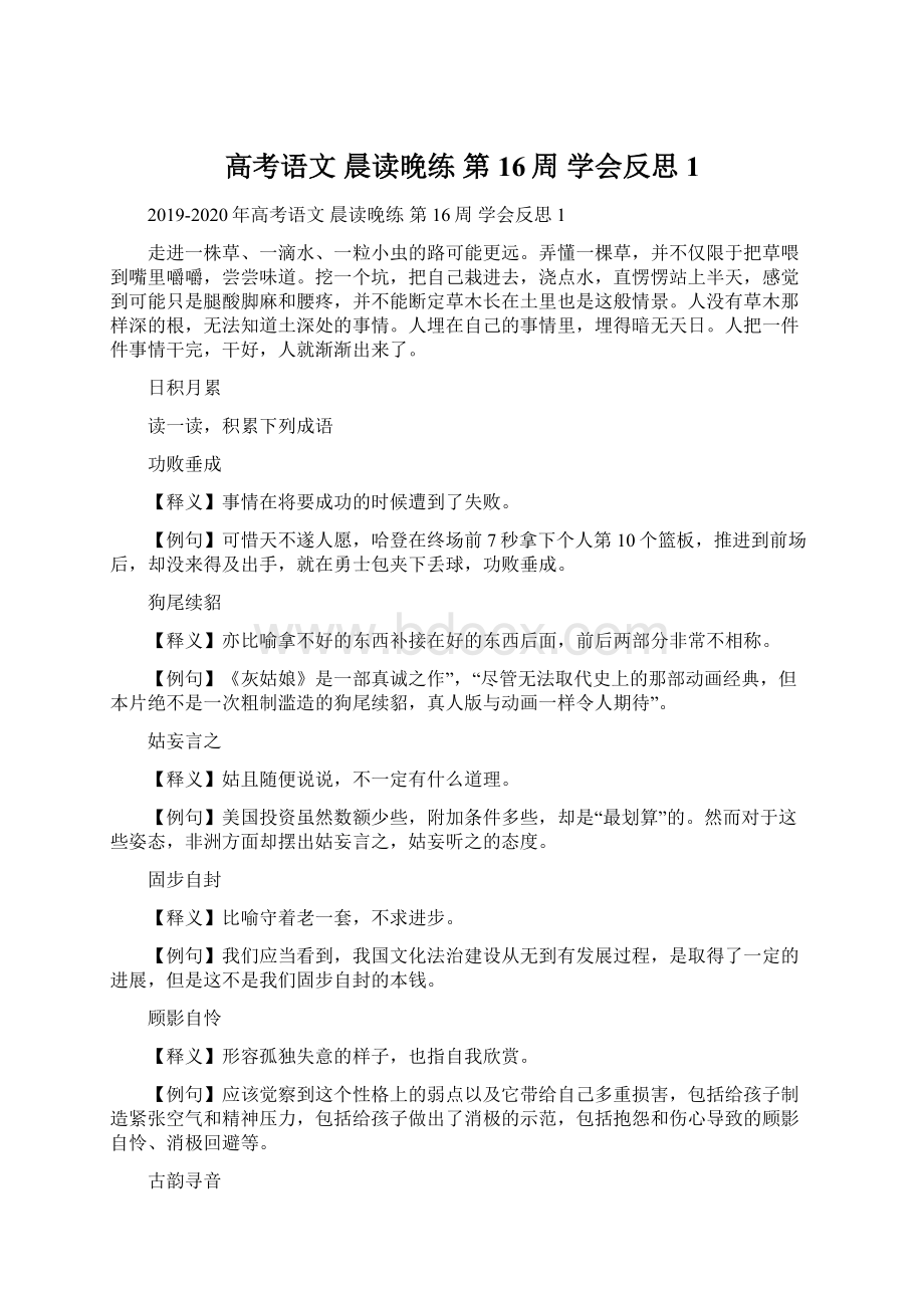 高考语文 晨读晚练 第16周 学会反思1Word格式文档下载.docx