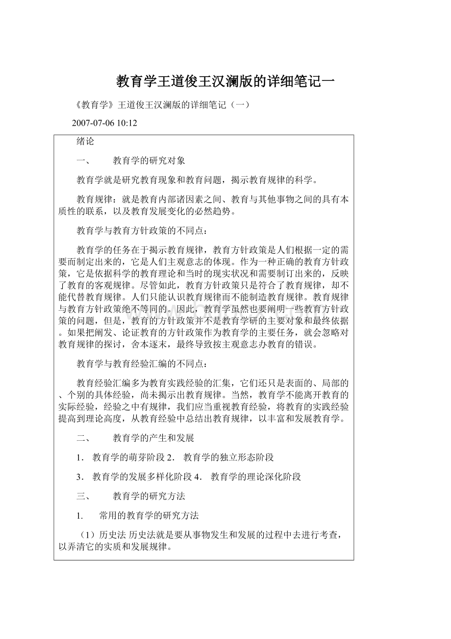 教育学王道俊王汉澜版的详细笔记一文档格式.docx_第1页