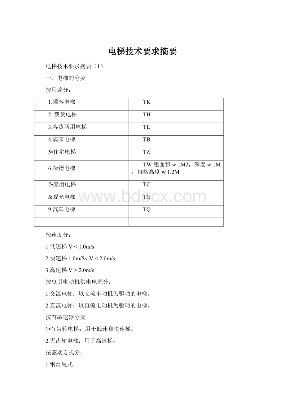 电梯技术要求摘要.docx