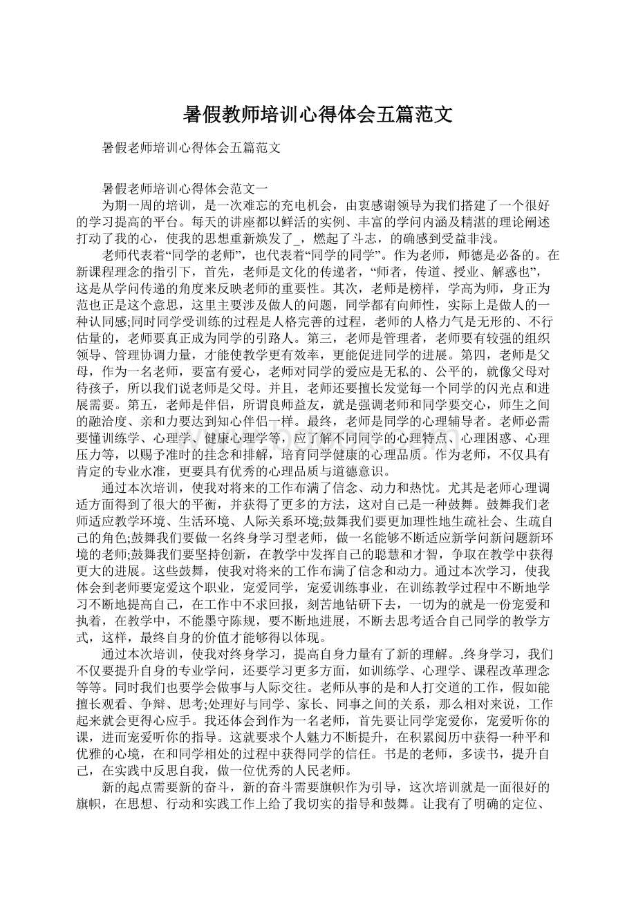 暑假教师培训心得体会五篇范文.docx