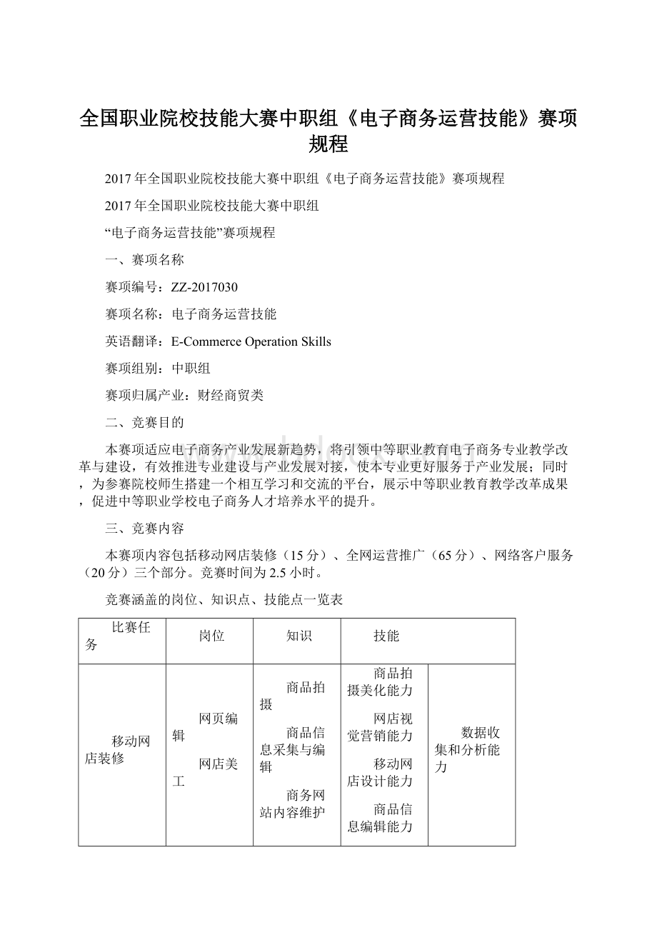 全国职业院校技能大赛中职组《电子商务运营技能》赛项规程Word格式文档下载.docx