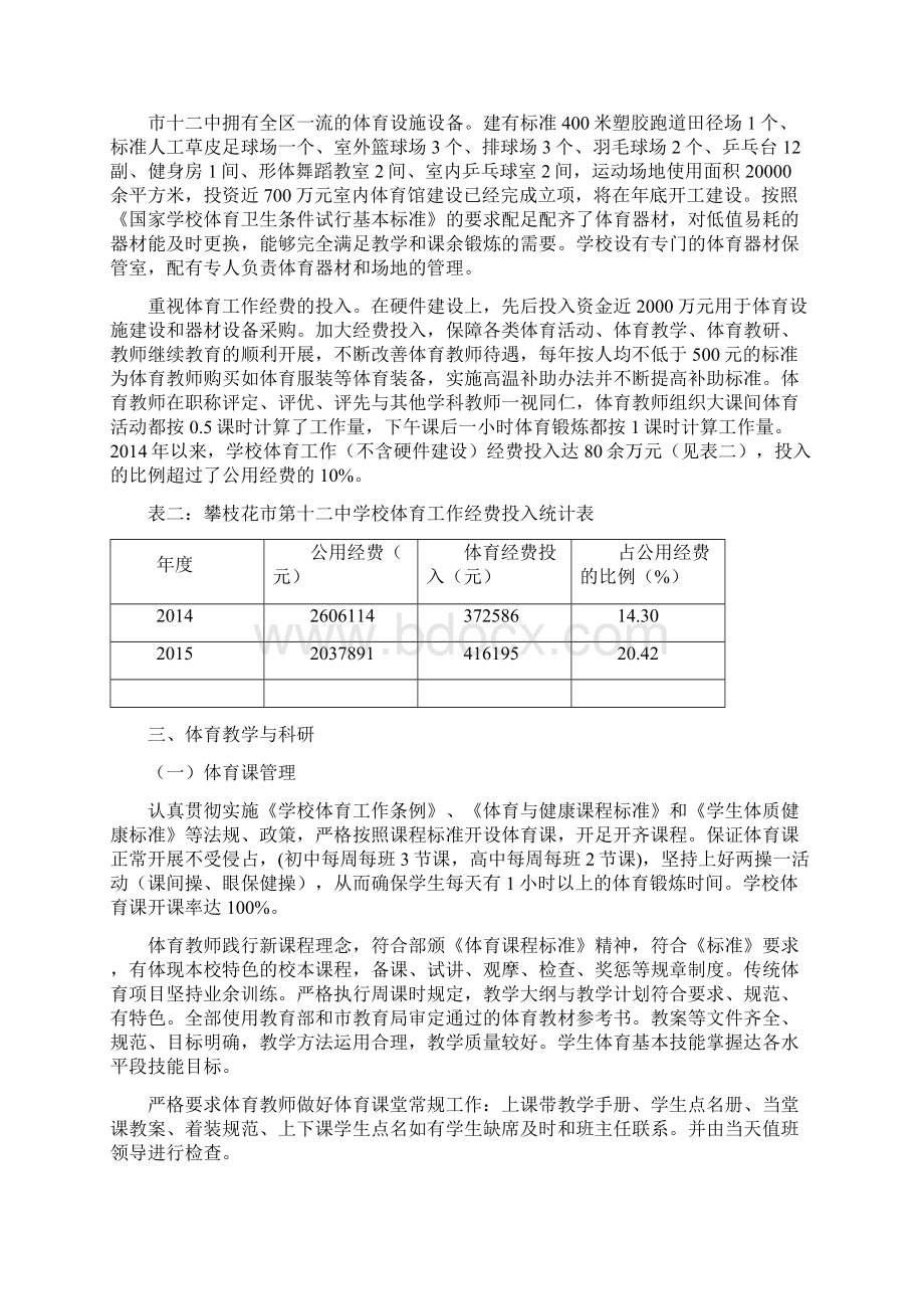 攀枝花市第十二中学校迎接四川省阳光体育示范学校复查自查材料.docx_第3页