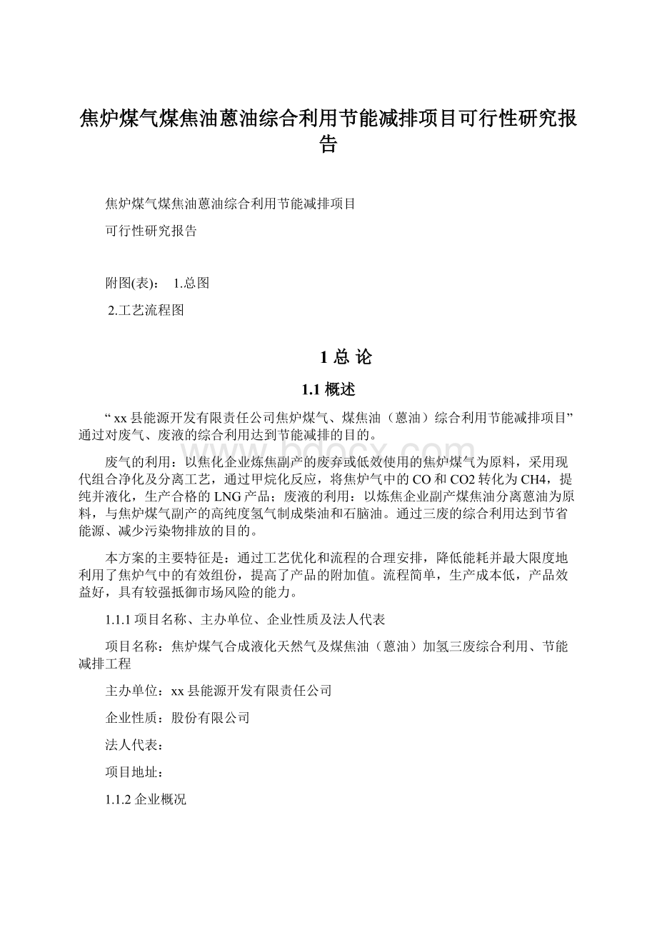 焦炉煤气煤焦油蒽油综合利用节能减排项目可行性研究报告Word格式文档下载.docx_第1页