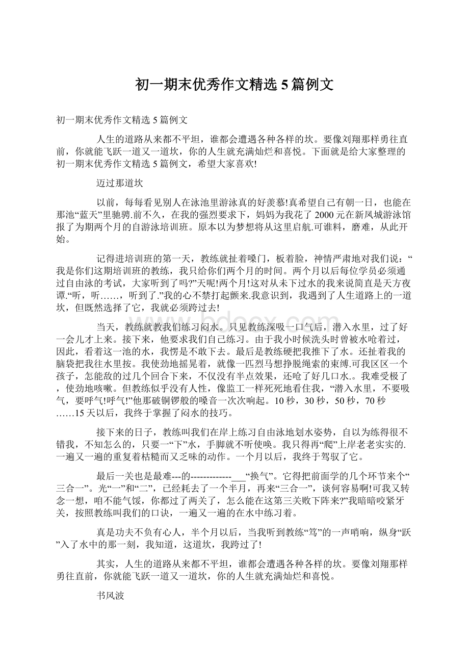 初一期末优秀作文精选5篇例文文档格式.docx