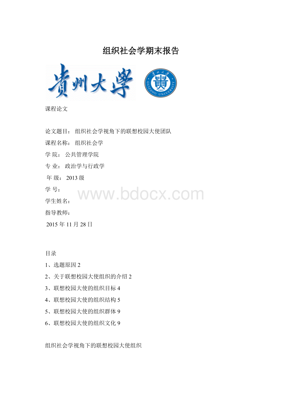 组织社会学期末报告Word格式.docx