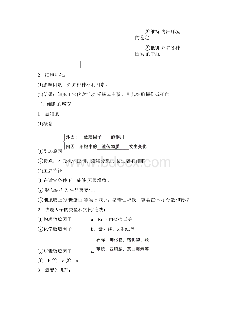 人教版生物必修一同步导学讲义第六章 细胞的生命历程 第3节 细胞的衰老和凋亡 第4节 细胞的癌变含答案Word文件下载.docx_第3页