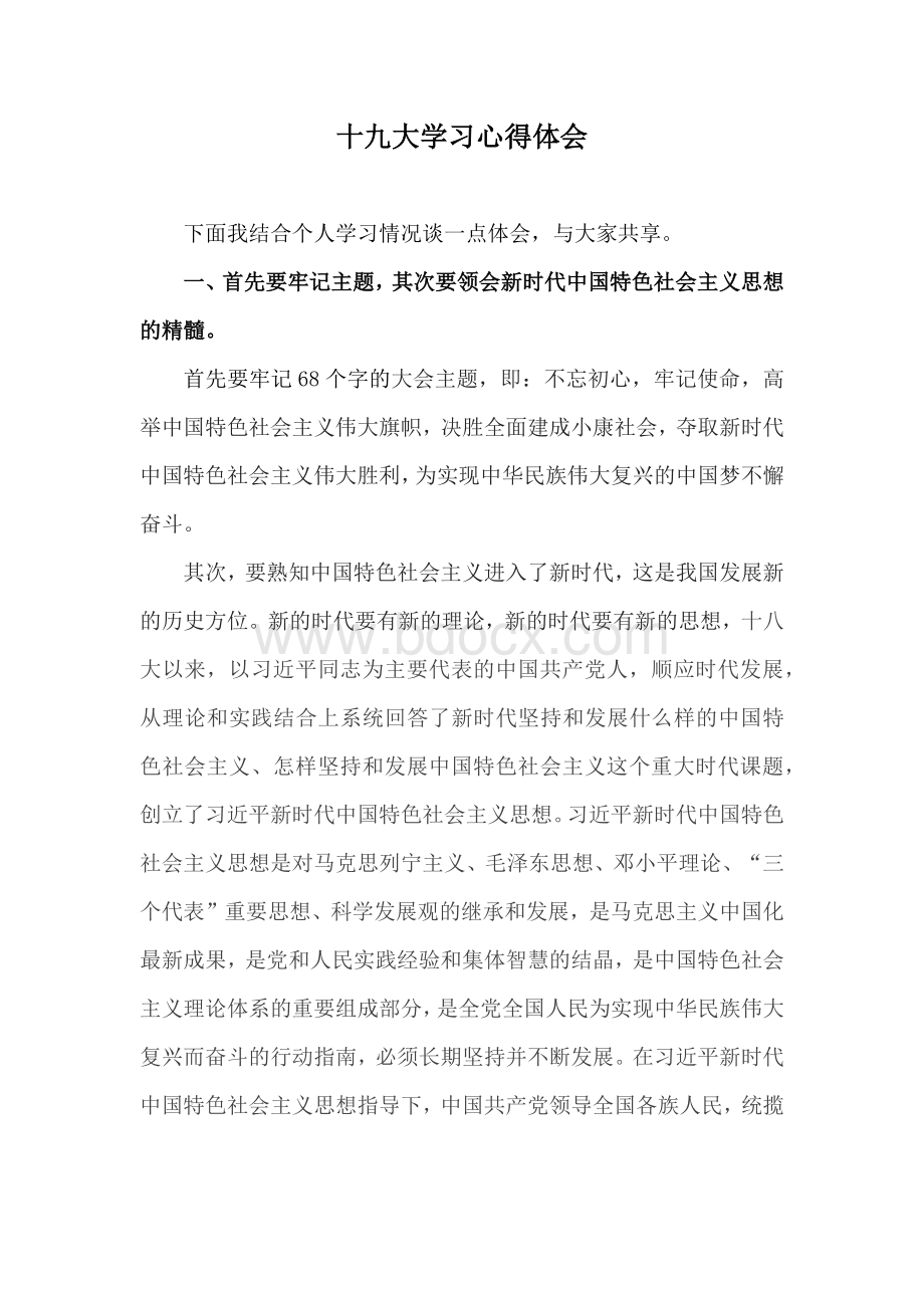 十九大学习心得体会3000字.docx_第1页