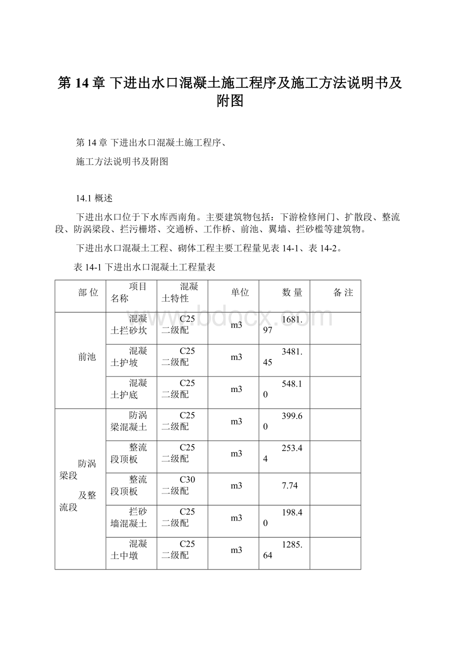 第14章下进出水口混凝土施工程序及施工方法说明书及附图.docx