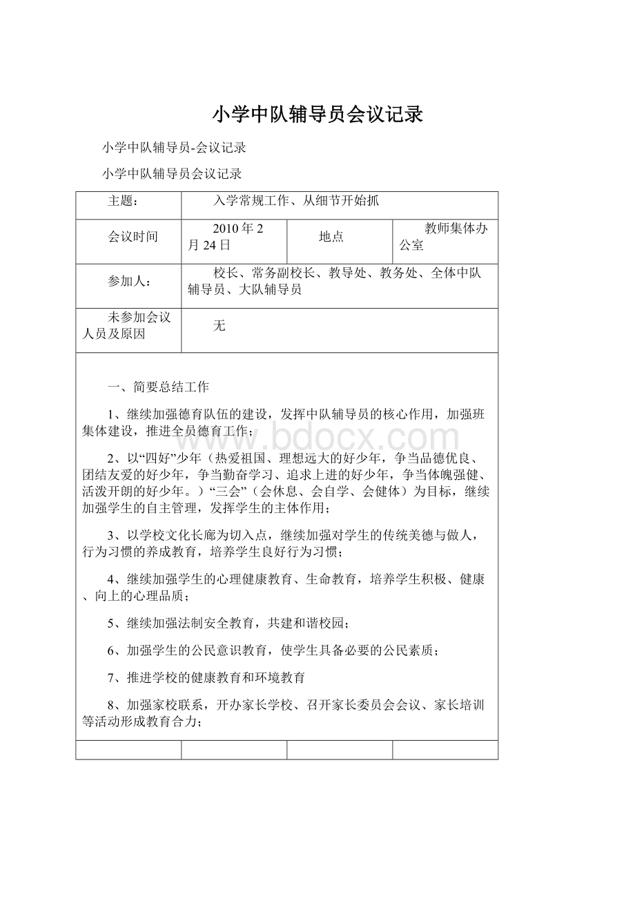 小学中队辅导员会议记录Word文件下载.docx_第1页