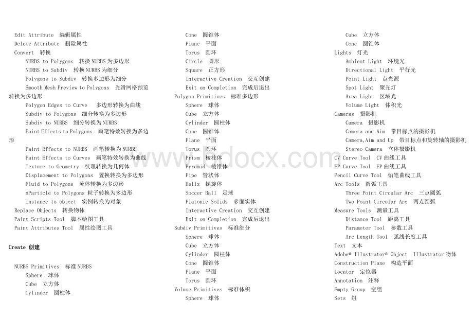 最全Maya菜单中英对照表Word文档下载推荐.doc_第3页