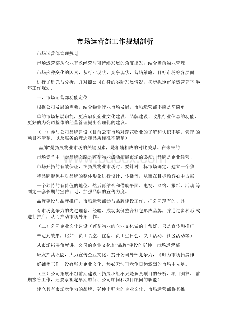 市场运营部工作规划剖析Word格式.docx_第1页