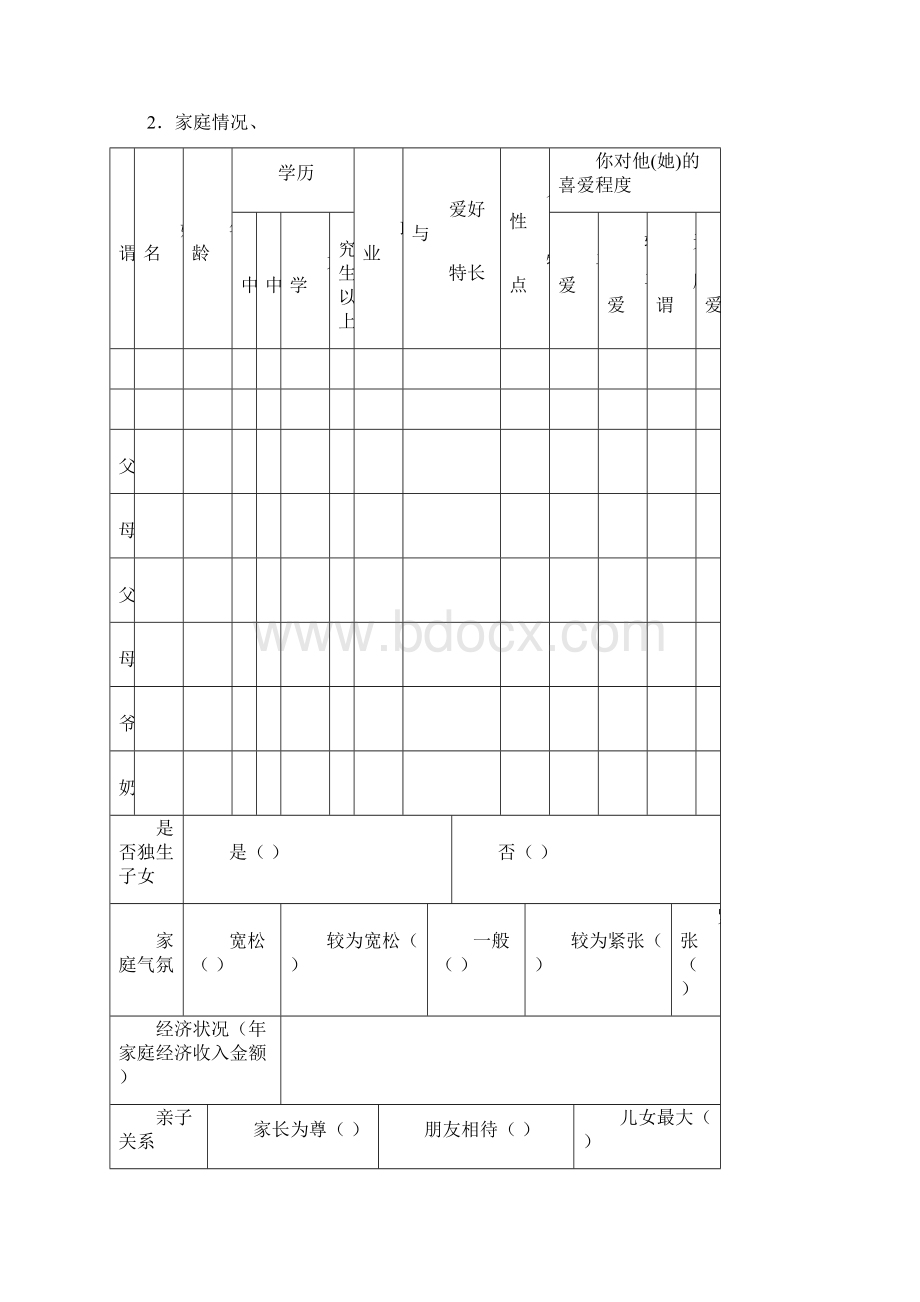 中小学生心理健康档案表格Word格式文档下载.docx_第2页