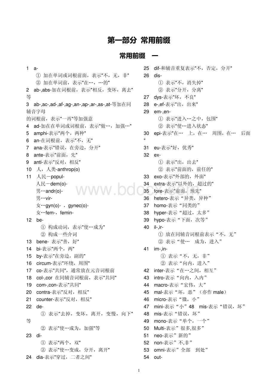 英语常用词根词缀表(排版整齐)资料下载.pdf_第1页