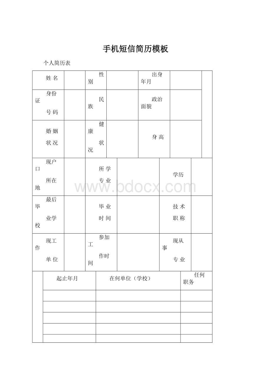 手机短信简历模板Word文档格式.docx