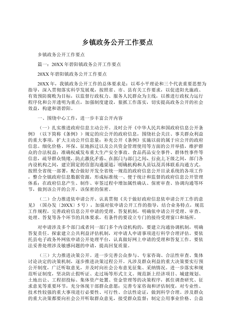 乡镇政务公开工作要点Word文档格式.docx_第1页