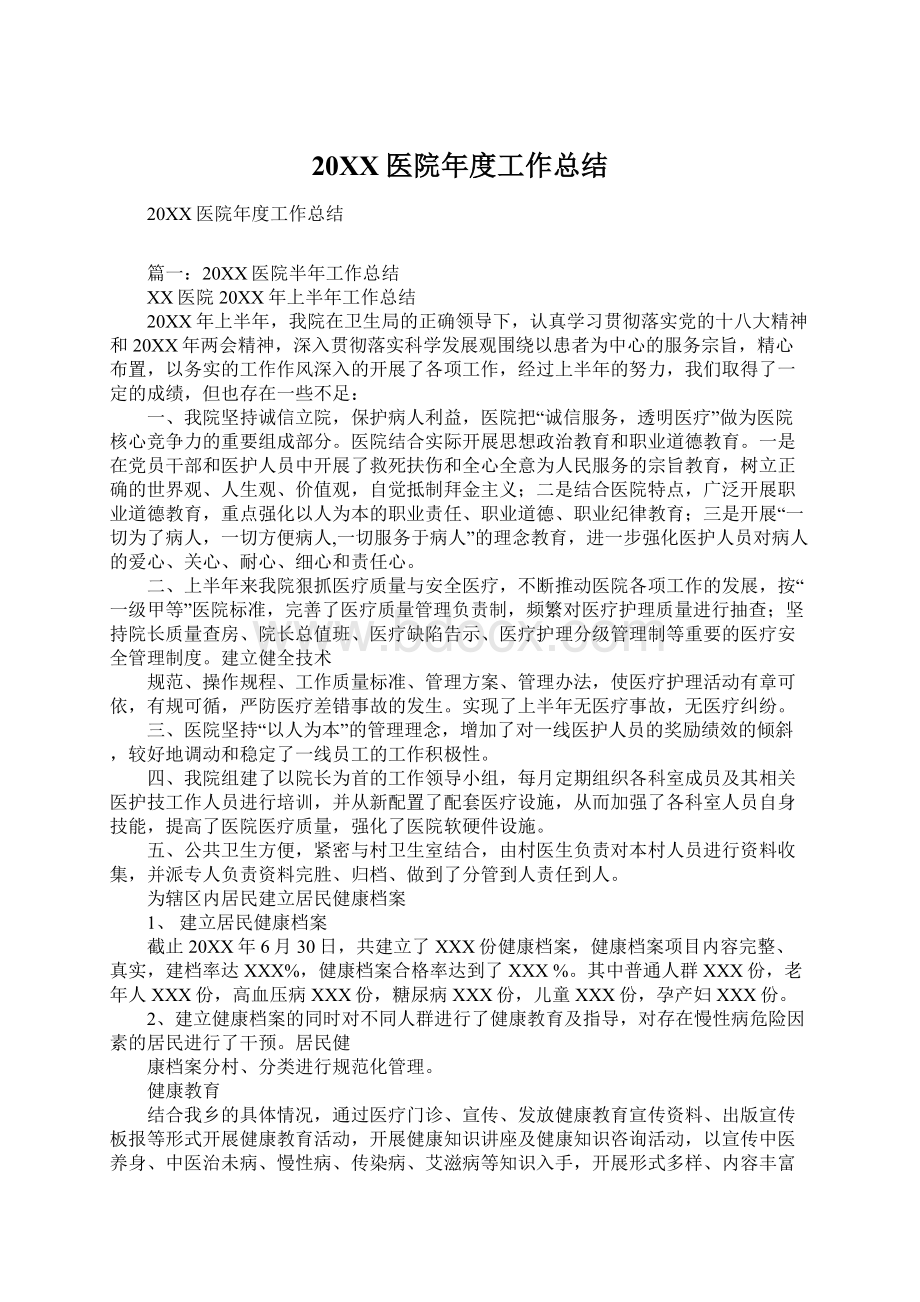 20XX医院年度工作总结Word文件下载.docx_第1页