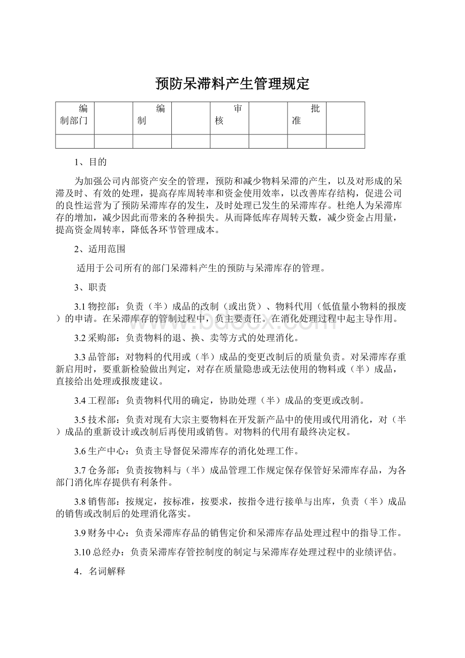 预防呆滞料产生管理规定.docx