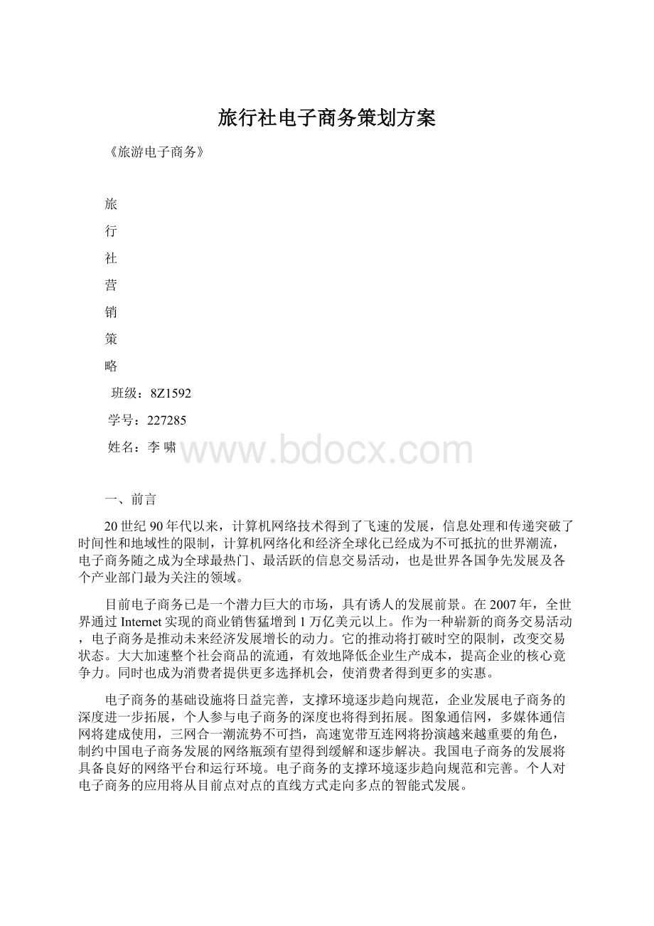 旅行社电子商务策划方案文档格式.docx