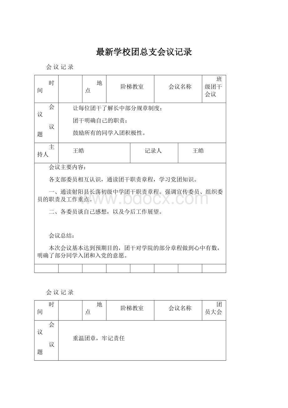 最新学校团总支会议记录Word文件下载.docx