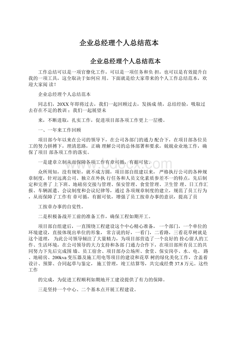 企业总经理个人总结范本Word格式文档下载.docx