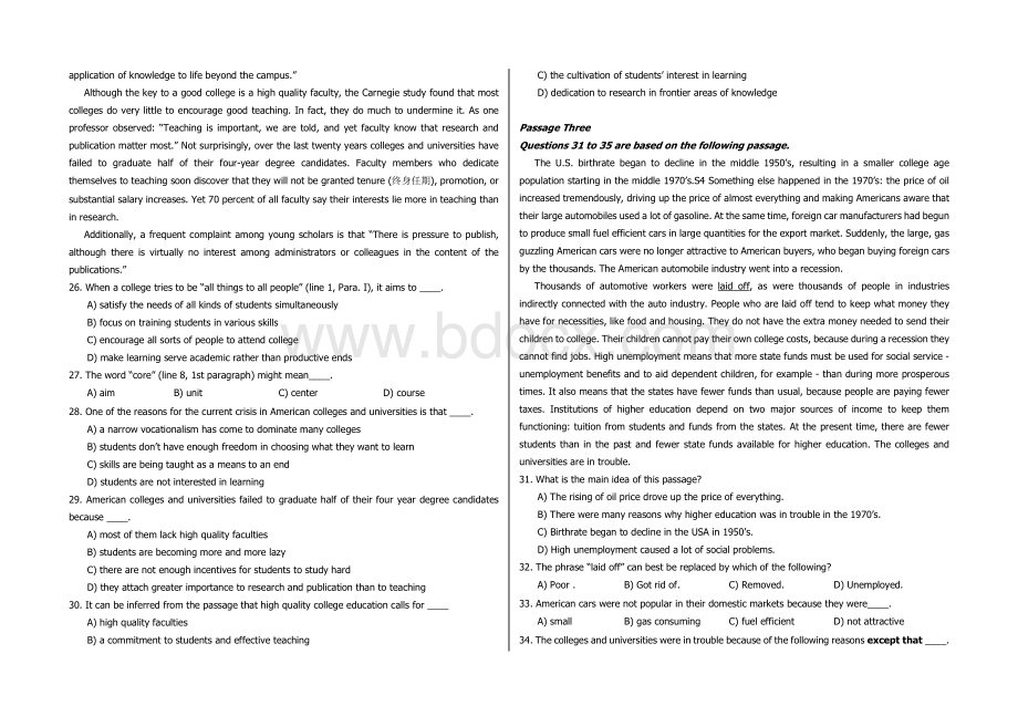 大学英语技能培训阅读部分练习题.doc_第2页