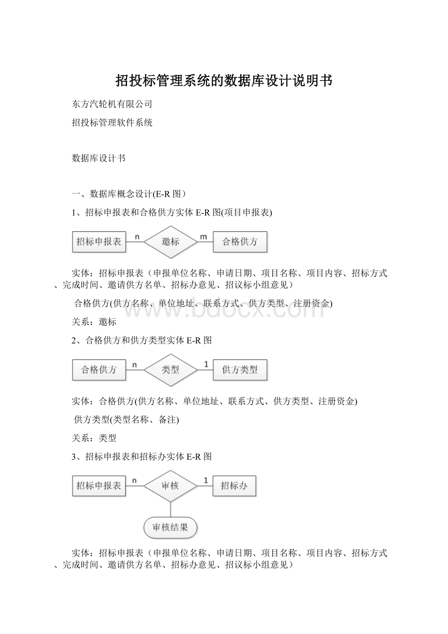 招投标管理系统的数据库设计说明书Word文档下载推荐.docx_第1页