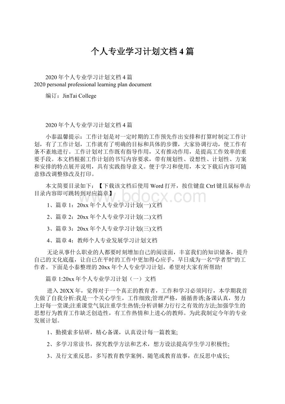 个人专业学习计划文档4篇Word下载.docx