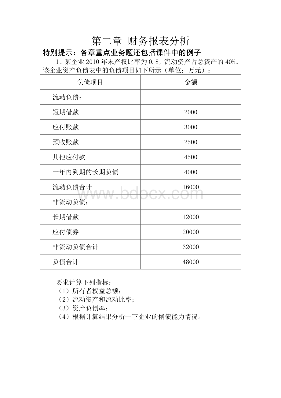 财务科目：CH2财务报表分析业务题练习.doc_第1页